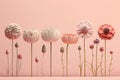 Poppy flowers on pink background, illustration generated by AI