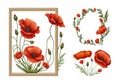 Poppy flowers watercolor floral decoration with frame. Handdrawn red flower vector illustration Royalty Free Stock Photo