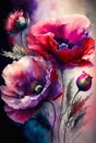 Poppy flowers in watercolor style, vertical digital painting Royalty Free Stock Photo