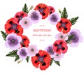 Poppy flowers wreath Vector. Floral background decors Royalty Free Stock Photo