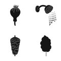 Poppy head, shower and other web icon in black style. meat on a spit, sweet cotton icons in set collection. Royalty Free Stock Photo