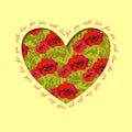 Poppy heart design. Floral love card.