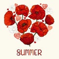 Poppy heart summer card