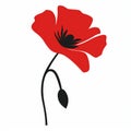 Red Poppy Silhouette Vector Icon On White Background