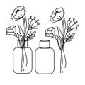 Poppy line style floral bouquet in a vase jar vector illustration.
