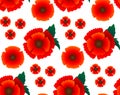 Poppy red flower seamless pattern, vector illustration, floral background for textile, printing, summer dress, Remembrance day as Royalty Free Stock Photo