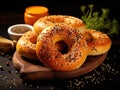 Poppy Seed Bagel Isolated, One Round Bread Bun, Poppyseed Wheat Bakery for Breakfast