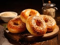 Poppy Seed Bagel Isolated, One Round Bread Bun, Poppyseed Wheat Bakery for Breakfast