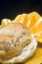 Poppy seed bagel with smoked salmon cream cheese Royalty Free Stock Photo