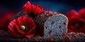 Poppy seed bread with red flower still life Royalty Free Stock Photo