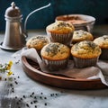 Poppy seed muffins stacked on a tray Royalty Free Stock Photo