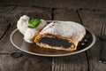 Poppy seed strudel with balls of ice cream Royalty Free Stock Photo