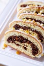 Poppy seed strudel for Christmas; close up Royalty Free Stock Photo
