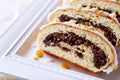 Poppy seed strudel for Christmas; close up Royalty Free Stock Photo