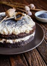 Poppy seeds cake with mascarpone and whipped cream Royalty Free Stock Photo