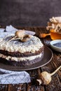Poppy seeds cake with mascarpone and whipped cream Royalty Free Stock Photo