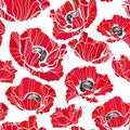 Poppy vector pattern sketch line white black red