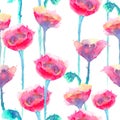 Poppy watercolor seamless pattern. Red summer background flowers Royalty Free Stock Photo
