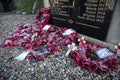 Poppy wreaths at the Durham Light Infanry memorial with name list of the fallen Royalty Free Stock Photo