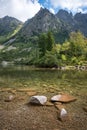 Poprad Lake, Popradske pleso, and a view to the Ostrva peak in the summer in High Tatras National Park, Slovakia - a Royalty Free Stock Photo