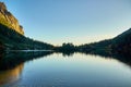 Poprad lake after sunset with refletion on silhouettes on water in High Tatras mountains Royalty Free Stock Photo