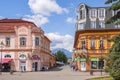 Poprad, Slovakia - Panoramic view of the Poprad city center and St. Egidius square - Namestie svateho Egidia - with the Tatra Royalty Free Stock Photo