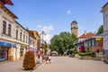 Poprad, Slovakia - Panoramic view of the Poprad city center and St. Egidius square - Namestie svateho Egidia - with the gothic St Royalty Free Stock Photo