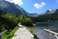 Popradske Pleso mountain lake in High Tatras mountain range in Slovakia - a beautiful sunny summer day in a popular hiking and tra