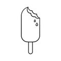 Popsicle bar ice cream with bite line art outline cartoon illustration.