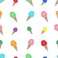 Popsicle cone. Crispy waffle cone. An endlessly repeating ornament. Seamless vector pattern. Ice cream. Isolated background.
