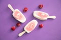 Popsicle with fresh raspberry on a table Royalty Free Stock Photo