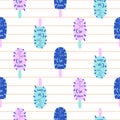 Popsicle fun bright seamless pattern vector. Ice cream pop art blue and pink background. Royalty Free Stock Photo
