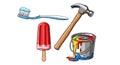 Popsicle Hammer Paint Bucket and Toothbrush with Toothpaste Royalty Free Stock Photo