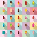 Popsicle ice cream stick icons set, flat style Royalty Free Stock Photo