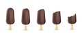 Popsicle ice cream on stick from whole to bitten Royalty Free Stock Photo