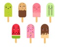 Popsicle ice cream on a stick in the style of kawaii. Vector illustration isolated on a white background