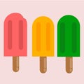 Popsicle ice cream three flavor red, yellow, green, colorful