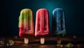 popsicle sticks hold fruity frozen treats generated by AI