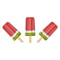 Popsicles for banners, flyers, posters, cards, menu. Fruit popsicle from watermelon on wooden stick. Watermelon sorbet