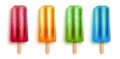 Popsicles element vector set design. 3d realistic popsicle dessert with sweet, fruity flavor like strawberry and orange isolated.