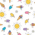 Popsicles and ice cream doodle cute pastel summer seamless pattern