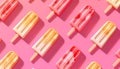 Popsicles on pink background. AI generated.