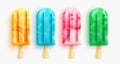 Popsicles vector set design. Popsicle desserts with orange, strawberry and sweet flavors isolated in white background. Royalty Free Stock Photo