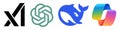 Popular AI chatbot services: OpenAI ChatGPT, DeepSeek, Grok, Microsoft Copilot logo, chatbot and machine learning, cutting-edge