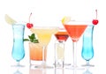 Popular alcoholic cocktails drinks yellow margarita cherry blue Royalty Free Stock Photo