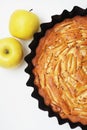 Popular American Apple Pie with apples. on White. Homemade Classical Friut Tart. Copy Space