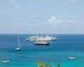 A popular anchorage for cruise ships and yachts in the caribbean Royalty Free Stock Photo