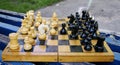 Popular arrangement of chess pieces - Spanish game on a chessboard