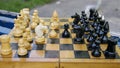 Popular arrangement of chess pieces - Spanish game on a chessboard