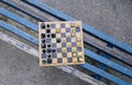 Popular arrangement of chess pieces - Spanish game on a chessboard on a bench top view